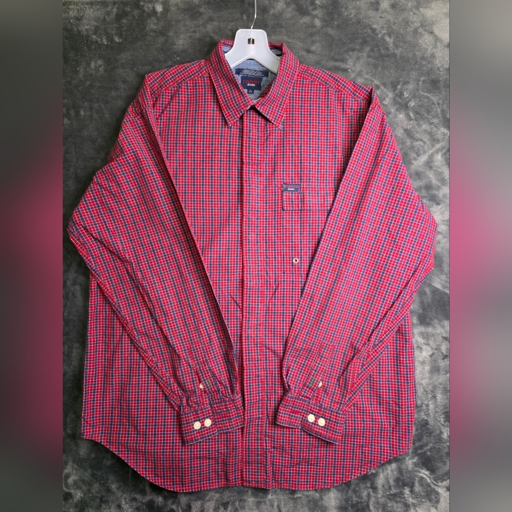Vintage TOMMY HILFIGER Shirt Mens Large Plaid Button Up 90s Y2K Tommy Jeans